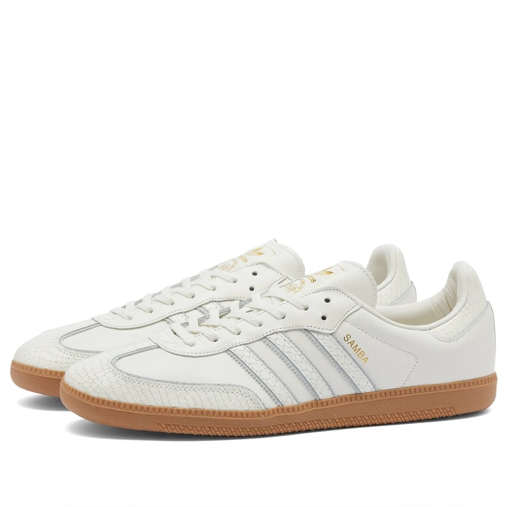 Adidas Samba OG Shoes in Core White/Core White/Gum Gold 8.5